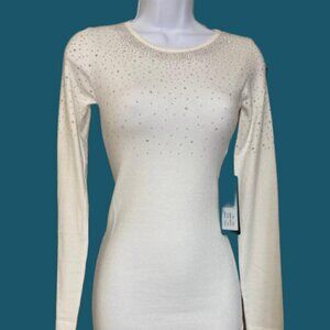 Bebe Long Sleeve White Rhinestone Sweater Mini Dress size XS New with Tags